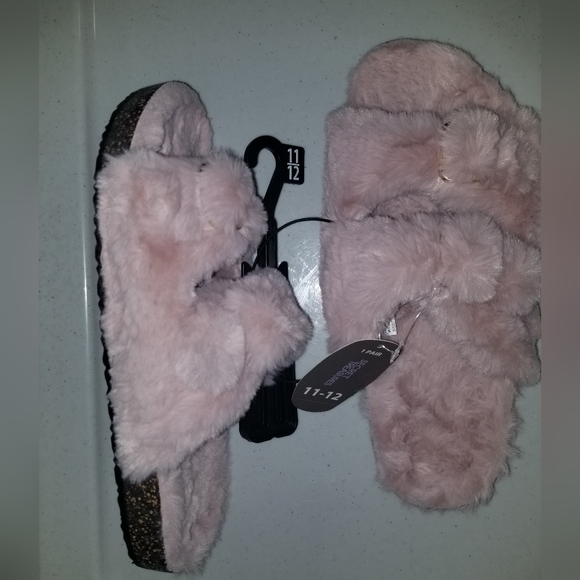 Women's Secret Treasure Faux Fur Blush Pink Footbed Sandal Slide Slippers 11 - Picture 4 of 5